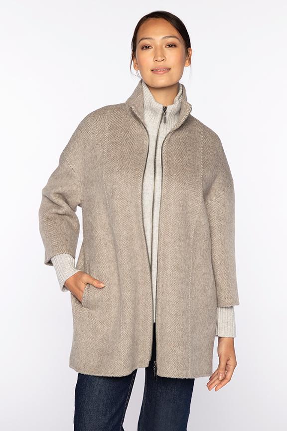BRUSHED HERRINGBONE ZIP MOCK COAT – chiffonchase